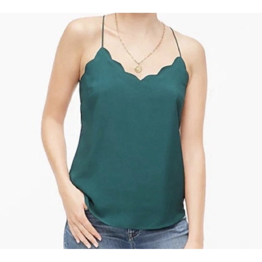 J.Crew Scalloped Cami Top Forest Green Adjustable Straps Size 6